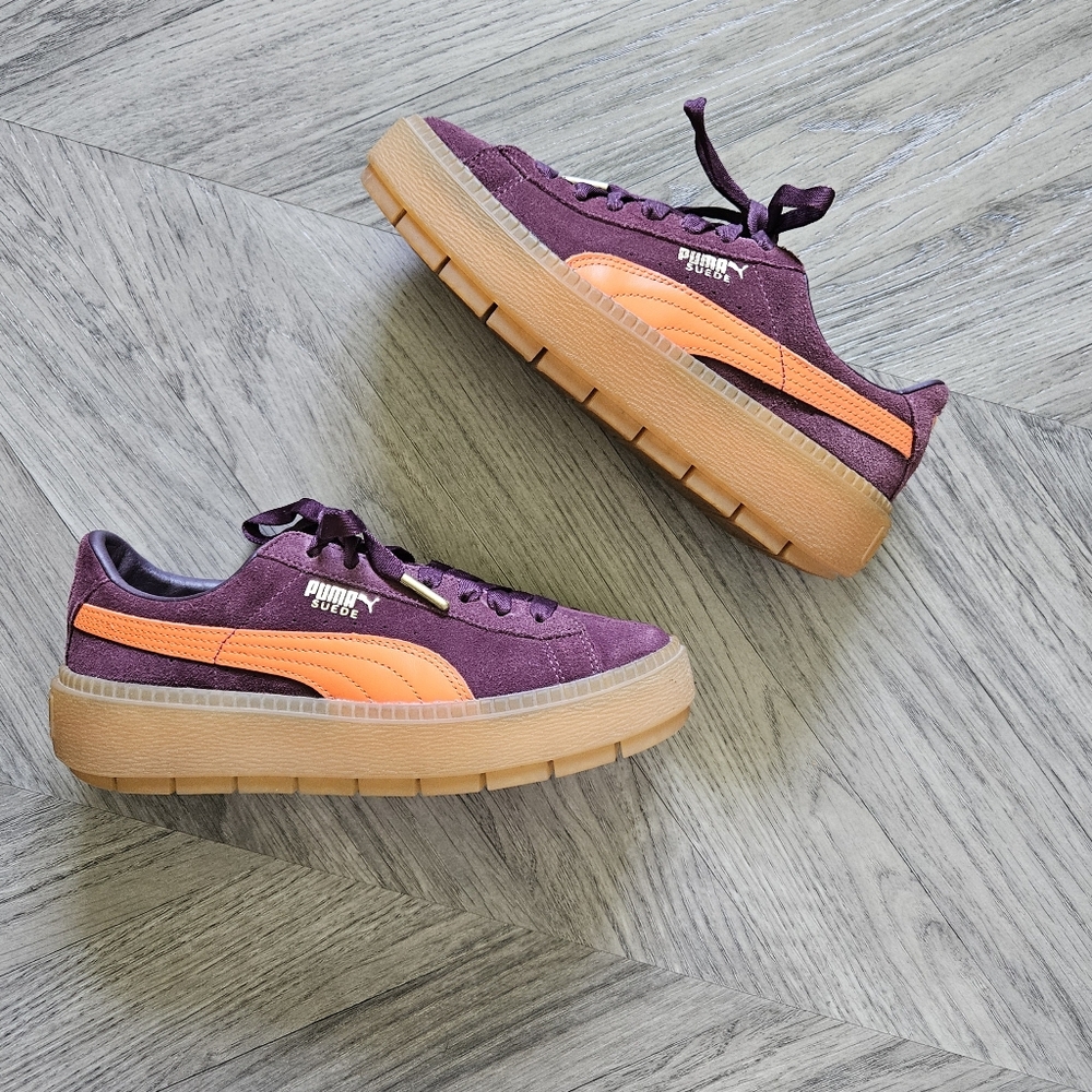 PUMA Womens Platform Sneakers Size 8 Suede Shoes Creepers Burgundy Purple